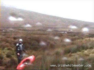 Walk from path through heather and bog to river upper section