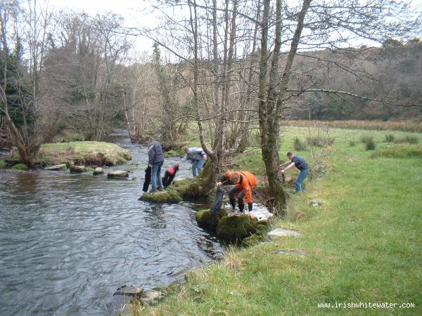 The view downstream of the waterfall - tree hazards!