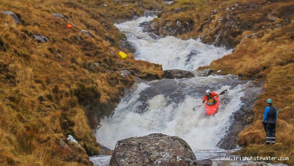Barry Loughnane on the second of the upper slides close to the top of the river